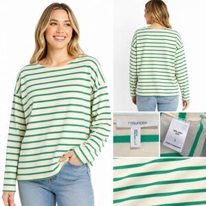 Maurices Green White Stripe Cotton Long Sleeve Top L